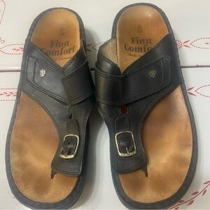 Finn Comfort Sandals Womens Size 38D Black Leather Thong Post Made in Germany